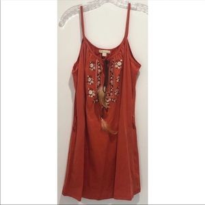 Forever 21 Orange Mini Dress w/ Keyhole & Feathers